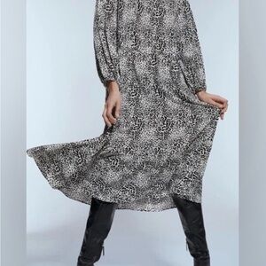 Zara Black and White Leopard Print Dress
